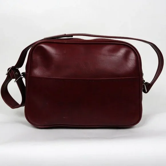 Vintage Airway Faux Leather Maroon Travel Shoulder Bag Carry On Luggage Retro - Picture 5 of 6